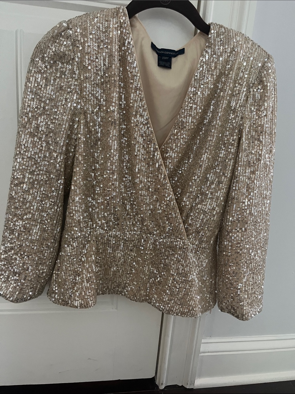 French Connection Champagne Sequin Wrap Blouse